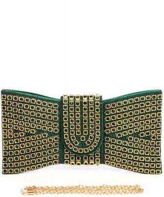 Rhinestone Studded Bowtie Iconic Clutch Bag XS808 GREEN